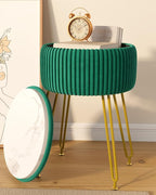 IBUYKE Velvet Storage Footrest Stool Ottoman, Makeup Vanity Stool Side Table with Golden Steel Legs Removable Cover, Coffee Table Top Cover, Green LG-20L