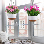 Set of 2 Hanging Planters for Indoor Outdoor Plants, 10 Inch Self-Watering Hanging Flower Pots with Drainage Hole & Removable Water-Storage Tray (Hooks)