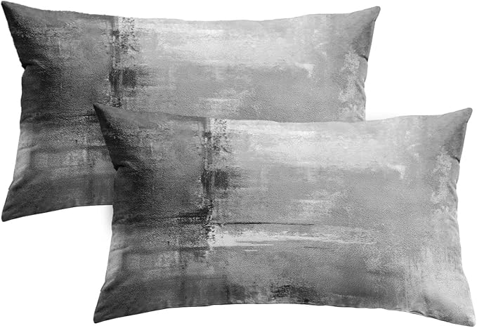 Britimes Throw Pillow Covers Modern Home Art Decor, 12 x 20 Inches Set of 2 Abstract Oil Painting Pillowcases for Bedroom, Living Room, Cushion Couch Sofa, Abstract White Grey