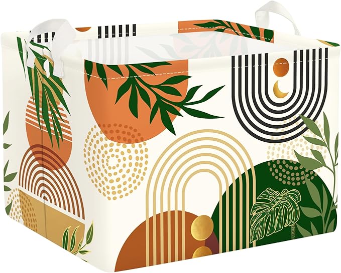 Clastyle Boho Geometric Storage Basket Baby Laundry Hamper Leaf Kid Gift Toy Box Collapsible Clothes Organizer Nursery Bin for Bedroom, Arched Door, 40 * 30 * 30 cm