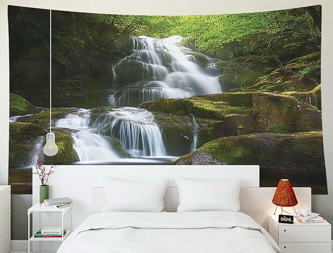 EMMTEEY Landscape Tapestry Wall Hanging Decor 60X50 Inch-Waterfall Mountain Scenery Durable Tapestries for Bedroom