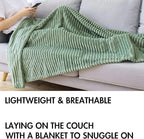 MIULEE Sage Green Throw Blanket 3D Ribbed Jacquard Fleece Flannel Velvet Plush Decorative Bed Blanket (Throw, 50" x 70") - Super Soft, Lightweight, Warm and Cozy for Couch Sofa