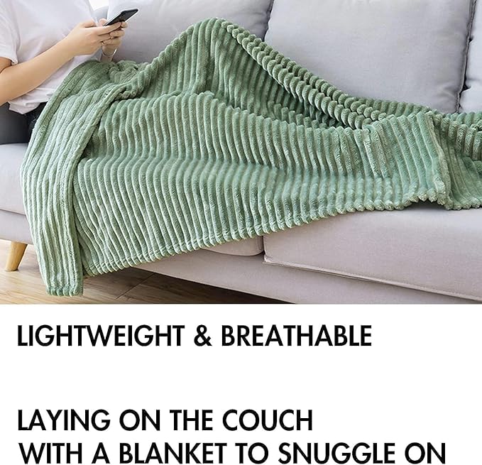 MIULEE Fleece Throw Blanket with Stripe Pattern Fuzzy Flannel Sage Green Blanket for Couch Plush Warm Cozy Bed Blanket Boho Decor for Bed Sofa Chair Twin Size 60"x80"