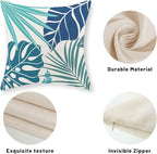 Tropical Pillow Covers 22x22 Set of 2 Navy Blue Aqua Teal Monstera Palm Leaf Pillowcase Tropical Summer Outdoor Decorations Throw Pillows Linen Decor Botanical Plant Cushion Case for Home Bed