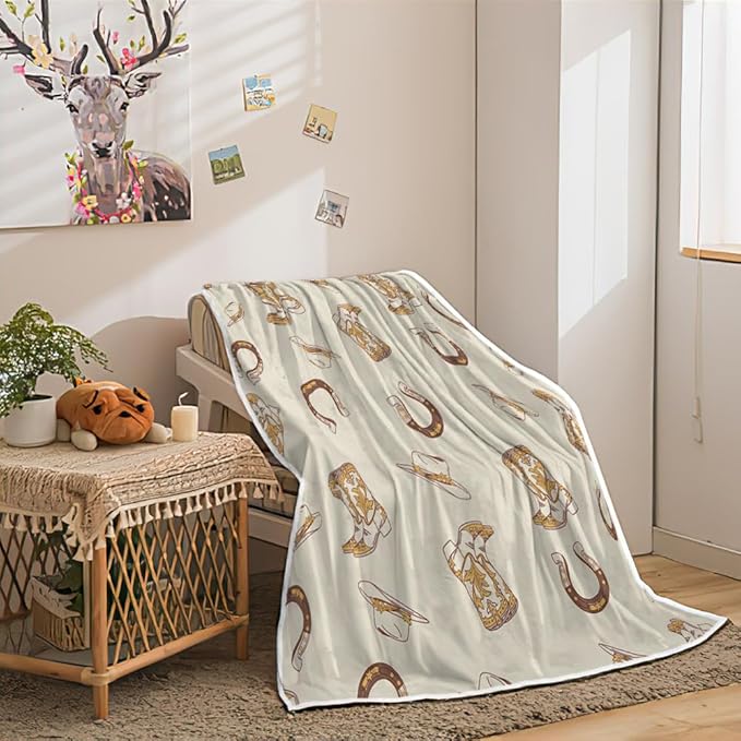 Western Throw Blankets, Farmhouse Country Throw Blanket Vintage Wild West Blankets, Soft, Flannel, Warm, Boho Western Fleece Blanket Decor for Bedroom Couch Sofa 50X60 Inch