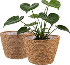 2PCS Seagrass Plant Basket for Indoor and Outdoor,Rattan Large Planter Basket with Liner for 6 inch Pot,Wicker Plant Pot Covers for Potted Plants,Woven Storage Baskets for Rustic Boho Farmhouse Decor