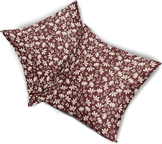 Burgundy Pillow Covers 16x16 Set of 2 Vintage Floral Rustic Old Style Cute Flower Print Decorative Outdoor Pillowcases Seasonal Farmhouse Throw Cushion Case Decor for Couch Sofa Bed