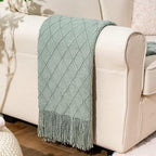 BATTILO HOME Sage Green Throw Blanket for Couch, Boho Bed Throws for Home Decor, Light Blue Throw Blanket for Sofa Living Room, 50"x60"