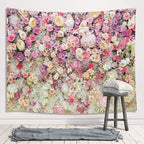 JAWO Floral Wall Tapestry for Girls, Colorful Pink Yellow Rose Flower Hanging Bedroom, Romantic Spring Aesthetic Beach Blanket College Dorm Home Decor (71" W X 60" H)
