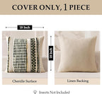 ANRODUO Pack of 1 Boho Decorative Throw Pillow Covers 18x18 Farmhouse Cushion Case Striped Chenille Pillow Cases Square Pillow Covers Accent Neutral Pillowcase for Sofa Couch Bed, Olive Green Stripe