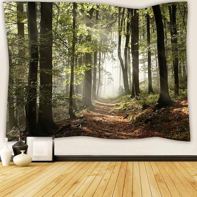 DZGlobal Forest Pathway in the Misty Mountain Tapestry Wall Hanging Art Nature Landscape Tapestries 80W X 60L Inch Home Decor for Living Room Bedroom Kitchen Dorm Green