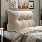 WOWMAX Wedge Pillow Headboard Dorm Headboard Twin XL Bed Bolster Pillow for Bed with Removable Cover, 80% Cotton & 20% Linen Blend, Natural Color