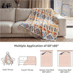 CASAAGUSTO Boho Throw Blanket - Colorful Decorative Blankets with Tassel, Printed Flannel Bohemian Blanket for Chair, Bed, Sofa, Couch(60 * 80, Colorful)