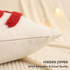 Tosleo Christmas Tufted Pillow Covers 18 x 18 inch Set of 2 Red Xmas Joy Throw Pillow Cover Xmas Party Decor Winter Holiday Embroidery Cushion Case for Sofa Couch Bed Living Room