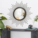 Sunburst Spoked Large Wall Mirror Boho Home Circle Art Mirror Modern Metal Mirror for Wall Decorative Bathroom Bedroom Vanity Hallway Balcony Living Room Entryway 20"