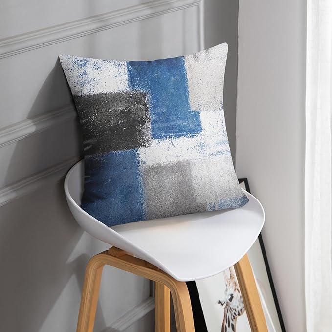 Britimes Throw Pillow Covers Modern Home Art Decor, 18 x 18 Inches Set of 2 Abstract Oil Painting Pillowcases for Bedroom, Living Room, Cushion Couch Sofa, Abstract Blue Grey