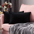 MIULEE Black Velvet Lumbar Throw Pillow Covers 12x20 Soft Decorative Solid Square Cushion Cases Pack of 2 Modern Luxury Home Decor for Couch, Sofa, Bedroom