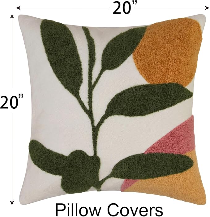 JASEN Abstract Boho Pillow Covers 20x20,Soft Mid Century Geometric Floral Decorative Throw Pillows for Couch Bed Sofa Bedroom（Only 1 Pillow Cover）