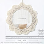 Dremisland Macrame Wall Mirror-15 Inch Round Mirror with Macrame Fringe, Boho Decorative Hanging Mirror Wall Decor Art Ornament for Apartment Home Bedroom Living Room Baby Nursery (Beige)