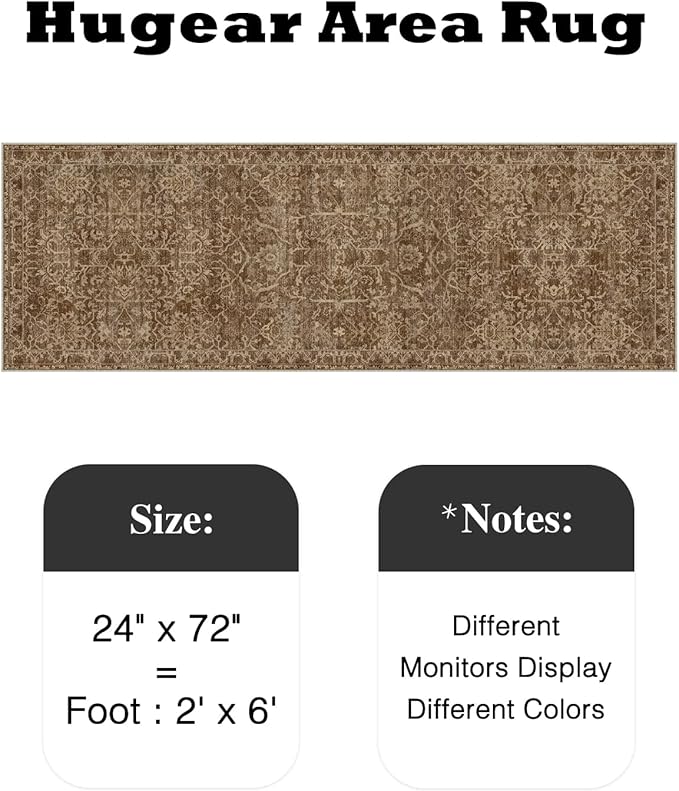 HUGEAR 2x6 Runner Rug Hallway Brick Red Machine Washable Vintage Floral Low Pile Carpet Vacuumable Distressed Long Throw Rug Bedroom Office Bathroom Kitchen Laundry Non Slip Soft Lightweight