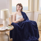 NEWCOSPLAY Super Soft Queen Blanket Dark Navy Premium Silky Flannel Fleece 3D Clouds Stylish Jacquard Lightweight Bed Blanket All Season Use 350GSM (Dark Navy, Queen(90"x90"))