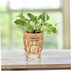 POPETPOP Hand Woven Rattan Plant Basket Boho Style Planter with Liner Functional Home Decor Versatile Storage for Flowers and Succulents
