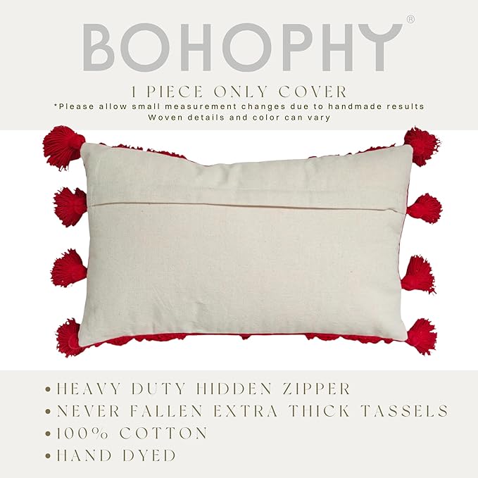 Boho Neutral Textured Throw Pillow Cover Tufted Decorative Pillowcase Nursery Cushion Cover cojin decorativo (Holiday Red)