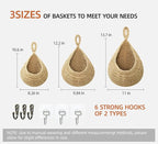 Hanging Baskets Set, 3 Pcs Boho Wall Hanging Basket with 6 Pcs Strong Hooks, Hand-Woven, Drop Molding, Used In Living Room or kitchen To Store Fruit and Vegetable And Potted Plants (Linen)