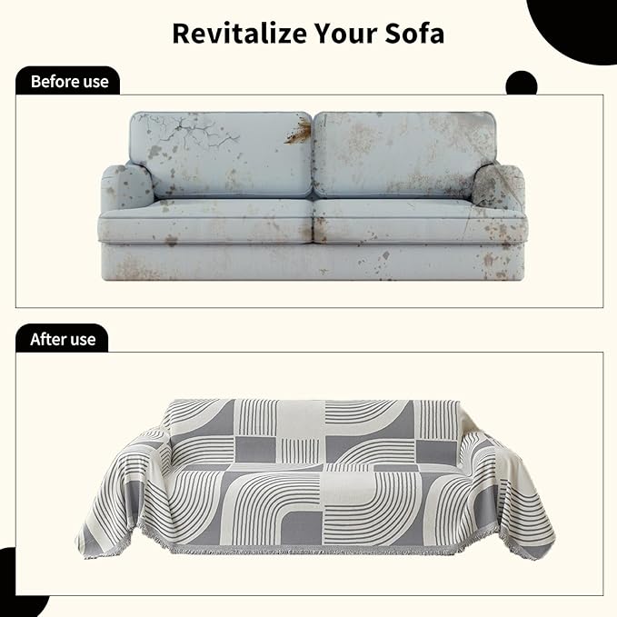 Boho Couch Cover Sofa Covers Washable, Chenille Couch Covers for 3 Cushion Couch Sofa Pet Friendly, Bohemian Sofa Slipcovers for Sectional Sofa, Loveseat, 2 3 4 Seater (91" x 134", Grey)