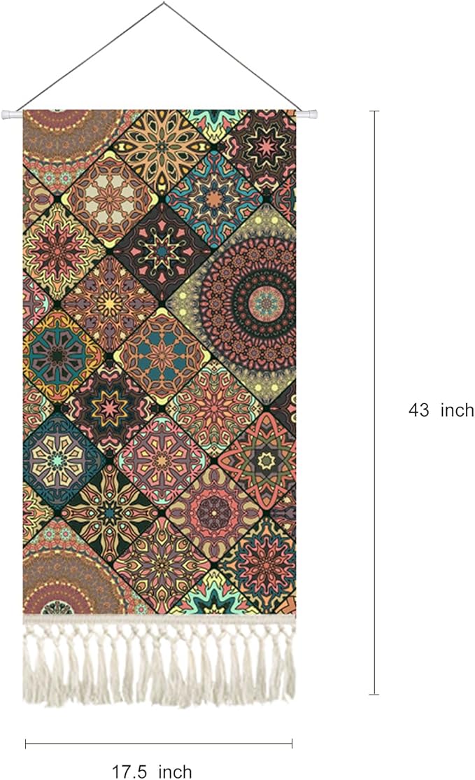 capasin Mandala Boho Macrame Wall Hanging Tapestry For Bedroom Tapestries Vertical Art Fabric Decor Door Living Room Bohemian (Style C, 17.5 * 43)