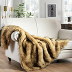Luxury Plush Faux Fur Throw Blanket, Long Pile Golden Yellow with Black Tipped Blanket, Super Warm, Fuzzy, Elegant, Fluffy Decoration Blanket Scarf for Sofa, Armchair, Couch and Bed, 60''x 80''