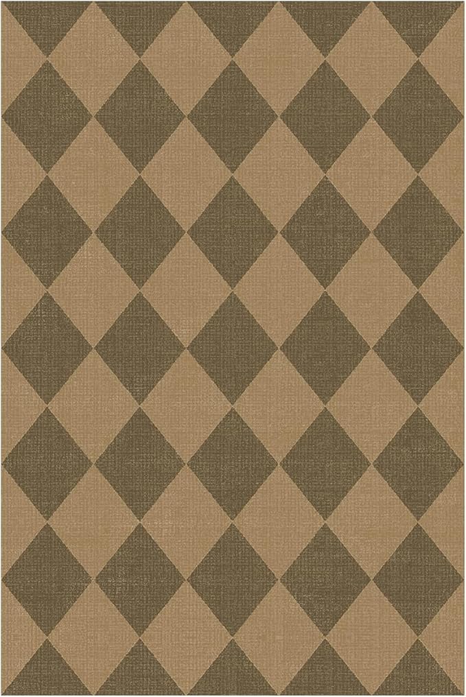 Lessymo Entryway Rug 2x3, Washable Easy Jute Checkered Rug, Non Slip Indoor Outdoor Front Door Mats for Kitchen Bathroom Bedroom, Farmhouse Non Shed Carpet, Diamond Brown/Beige