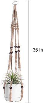 Macrame Plant Hanger Indoor Hanging with Wood Beads Macrame Planters No Tassel for Indoor Outdoor Boho Home Decor 35 Inch(Brown, 2)