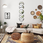 5-Piece Black Acrylic Moon Phase Wall Mirror Set - Shatterproof Safety Design, Easy Stick-On Installation, Boho Celestial Decor for Bedroom Living Room
