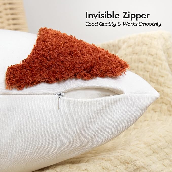 lifein 18x18 Pillow Covers-Throw Pillow Covers Boho Couch Pillows Embroidered Decorative Accent Pillows Mid Century Textured Pillowcases for Couch Sofa Living Room Bed Home Decor (Burnt Orange)