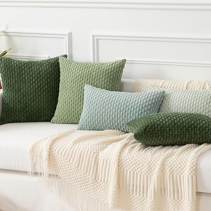 Kevin Textile Spring 12x24 Inch Pillow Cover 1 Pack Boho Decorative Soft Striped Corduroy Lumbar Farmhouse Solid Color Accent Rectangle Cushion Case for Living Room Couch Sofa Bed, Sage Green