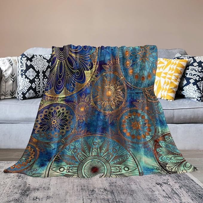 Boho Floral Throw Blanket Retro Mandala Flower Vintage Mystical Dream Style Theme Blanket for Sofa Bed Couch Chair Or Dorm 30"x40"