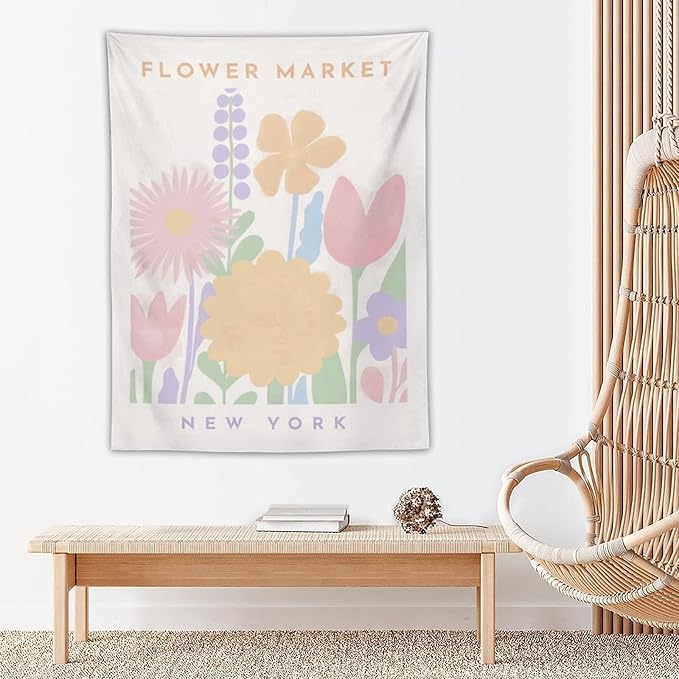 Chordity Danish Pastel Botanical Flower Market Aesthetic Tapestries Wall Hanging Tapestry Decorative Flag For Home Decor Living Room College Dorm Bedroom Banner Poster 30*40 Inch