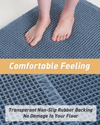 AMOAMI Upgraded Waffle Runner Rug Super Absorbent Non Slip Bath Mats for Bathroom Floor Washable Bathroom Runner Rug with Tassels, Ideal for Hallway Bedroom Laundry Room, Blue, 2' x 4'(24" x 48")