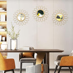 3 Pack Metal Mirrors for Wall Sunburst Wall Mirrors Home Décor Decorative Hanging Wall Art for Living Room Bedroom Entryway (Gold, Flowers)
