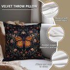 William Morris Abstract Vintage Floral Velvet Butterfly Design Throw Pillow Covers Home Decor, Retro Art Decor Pillowcase Cushion Cover for Bed Sofa Living Room, Square 18x18inch (Black-Butterfly)