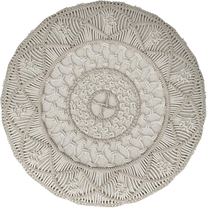 SIMPLIHOME Coates Contemporary Round Macrame Pouf in Cloud Grey Cotton for the Living Room, Bedroom and Kids Room