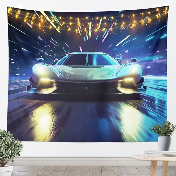 Erosebridal Racing Car Tapestry, Speed Car Wall Blanket, Extreme Sports Wall Hanging, Boys Young Man Kids Bedroom Decor Small 51x59