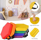 HONEY JOY 6PCS Floor Cushions for Kids, 15 Inch Flexible Alternative Portable Classroom Seating with Handles, Easy to Clean, Thick Soft Foam Hexagon Comfy Seats for Daycare Preschool (Hexagon, Red)