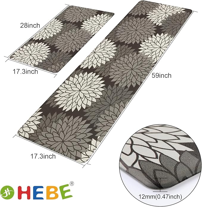 HEBE Anti Fatigue Kitchen Rug Sets 2 Piece Non Slip Kitchen Mats for Floor Cushioned Kitchen Rugs and Mats Waterproof Comfort Standing Mat Runner for Kitchen,Home Office,Sink,Laundry