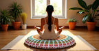 CRAFT KALA 22 Inch Meditation Floor Pillow Cover Round Pillow Seating Hippie Decorative Adults Bohemian Mandala Cushion Cover Outdoor Living Room Throw Ottoman Poufs Cover 22", Musturd Mirchi