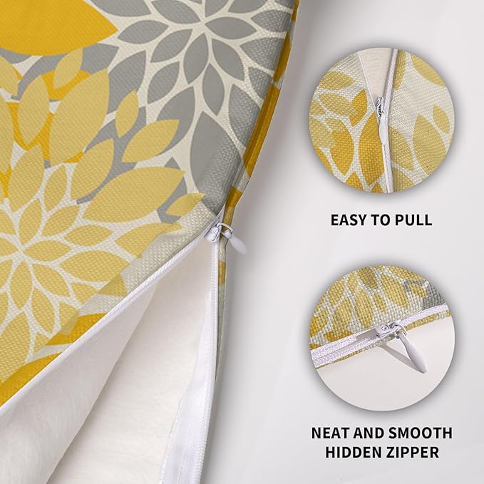 Yellow Grey Gray Pillow Covers 24X24 Inch Set of 2, Dahlia Flower Spring Summer Floral Cream Decorative Throw Pillow Covers Outdoor Modern Farmhouse Cushion Case for Home Couch Sofa Bed Decor