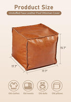 Unstuffed Pouf Ottoman Cover – Durable Faux Leather, Scratch-Resistant & Easy to Clean – Modern Square Pouf Cover with Storage and Functionality, Ideal for Apartment Living