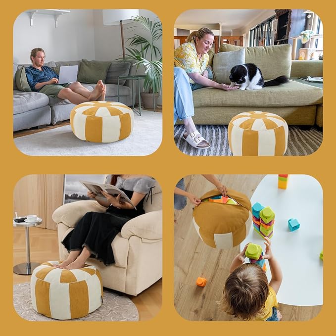 Louis Donné Unstuffed Pouf Ottoman Foot Rest Cover Waterproof Tech Fabric Small Ottoman with Storage Multifunctional Folding Pouf Cover for Living Room, Bedroom or Balcony ONLY Cover