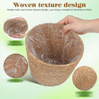 Healifty Woven Plant Baskets with Liner: 2Pcs Round Wicker Seagrass Planter Pots Rattan Straw Baskets Covers for Indoor Outdoor Flower Plants Rustic Home Farmhouse Garden Decor 9.05 X 9.05 X 6.49''
